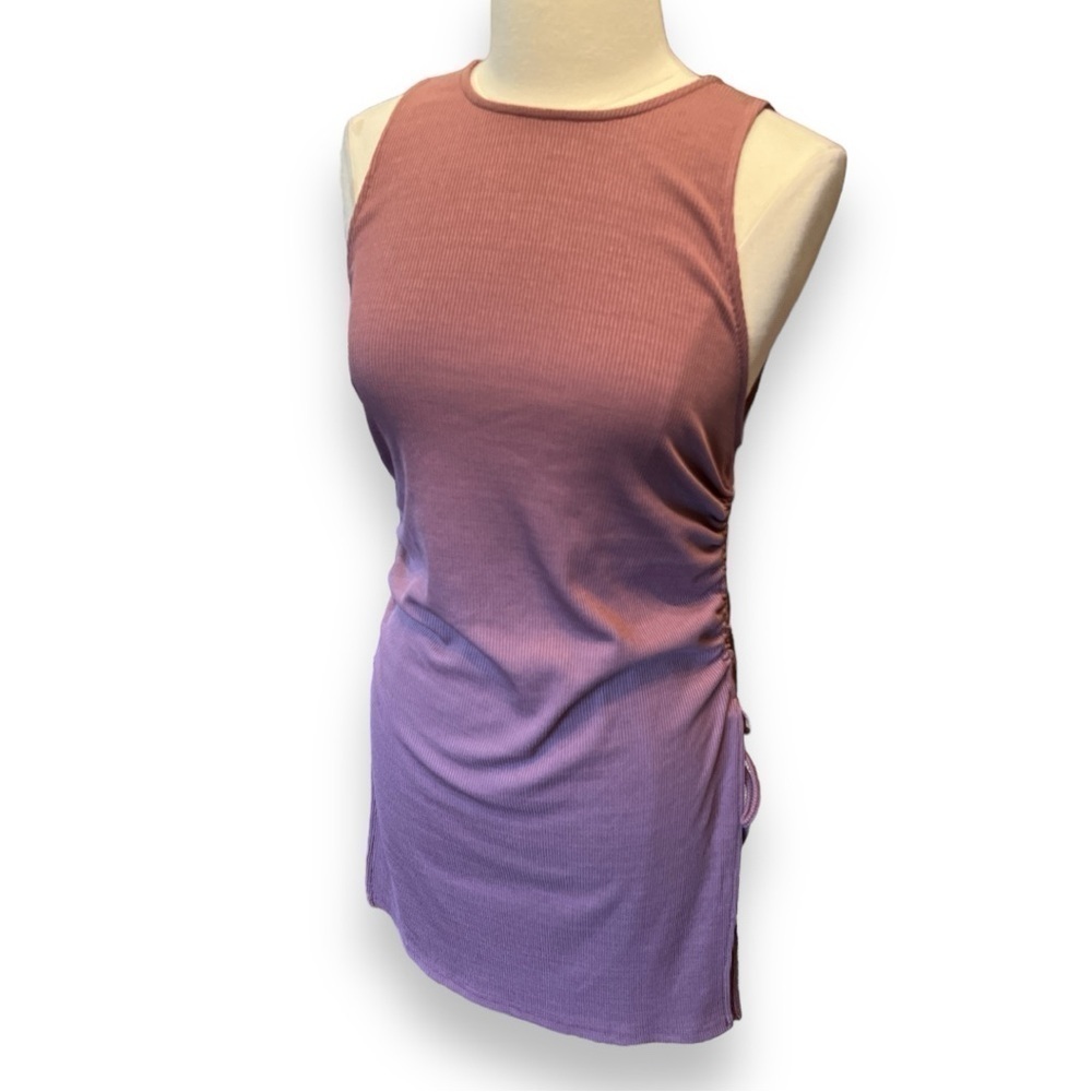ZARA Mauve Ribbed Ruched Sides Sleeveless Size Large, Fits Like Med NWT